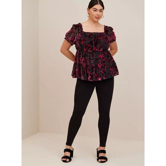 New Torrid Babydoll Velvet Tiered Top Purple Square Neck Short Sleeve Sz 3X - Picture 1 of 11